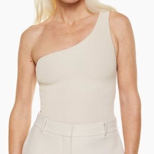 Aritzia Babaton Sculpt Knit One-Shoulder Tank in Matte Pearl